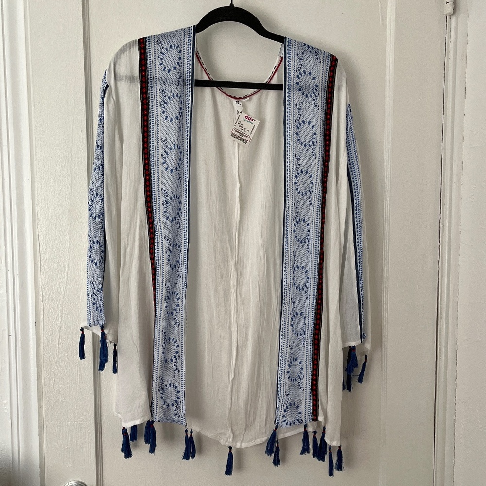 Long Sleeve Fringe Boho Open Front